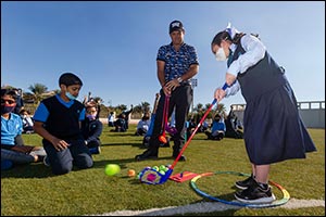 Superstar Golfers Graeme McDowell and Patrick Reed Wrap-Up the Saudi International Trophy Tour with 300-Pupil Golf Lesson in KAEC School